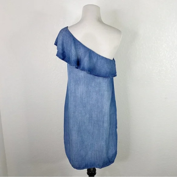 Anthropologie Cloth & Stone Chambray Ruffle One Shoulder Dress - Picture 9 of 9